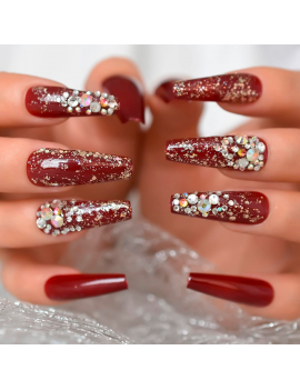 set 24 faux ongles longs red strass nails manucure accessoire beaute tahiti fenua shopping