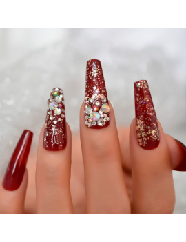set 24 faux ongles longs red strass nails manucure accessoire beaute tahiti fenua shopping