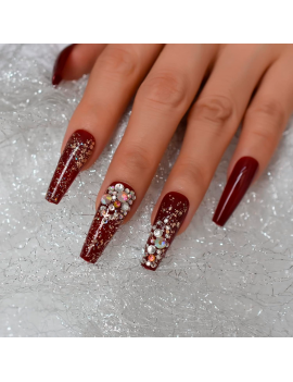 set 24 faux ongles longs red strass nails manucure accessoire beaute tahiti fenua shopping