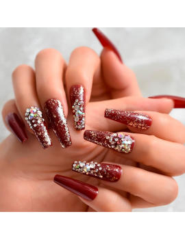 set 24 faux ongles longs red strass nails manucure accessoire beaute tahiti fenua shopping