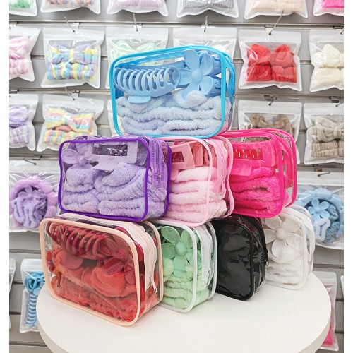 set trousse + 5 accessoires beaute routine eponge bandeau girl rangement tahiti fenua shopping