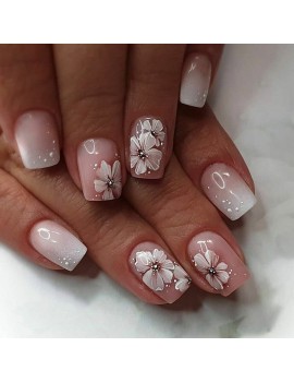 set faux ongles courts white flower fleur blanc manucure nails accessoire beaute tahiti fenua shopping