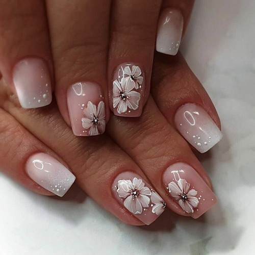 set faux ongles courts white flower fleur blanc manucure nails accessoire beaute tahiti fenua shopping