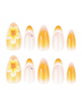 set faux ongles longs orange tipanier nails art manucure tropical tropic accessoire main tahiti fenua shopping