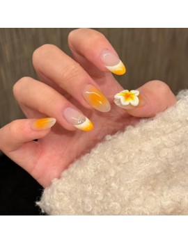 set faux ongles longs orange tipanier nails art manucure tropical tropic accessoire main tahiti fenua shopping