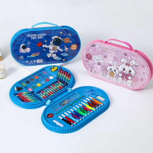 mallette coloriage kids 75pcs enfant papeterie trousse feutres fournitures tahiti fenua shopping