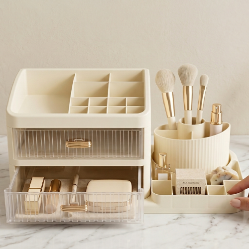 organisateur accessoires 2 tiroirs + pot 40cm rangement beaute mobilier tahiti fenua shopping