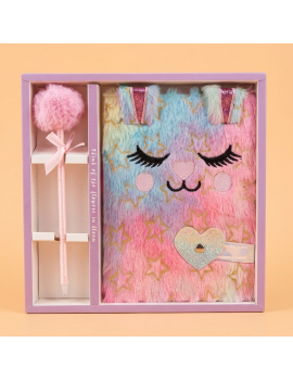 coffret notebook lapin gold fluffy calepin rabbit rainbow papeterie tahiti fenua shopping