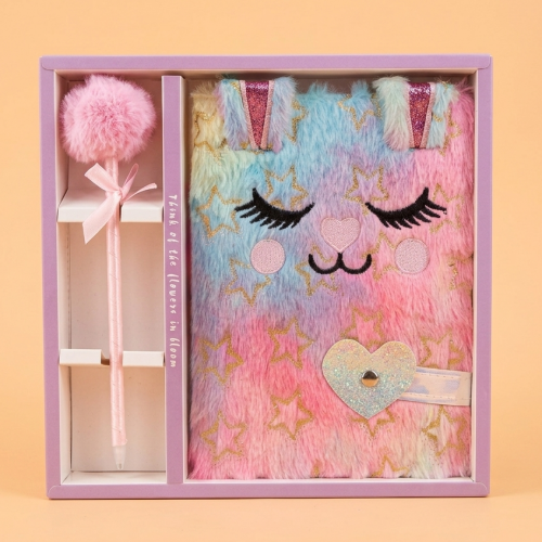 coffret notebook lapin gold fluffy calepin rabbit rainbow papeterie tahiti fenua shopping