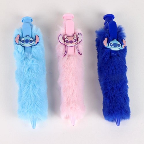 stylo fluffy Stitch blue rose bleu pink papeterie accessoire notes tahiti fenua shopping