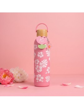 pack bouteille + porte cles hisbiscus gourde isotherme acier inoxydable vaisselle tahiti fenua shopping