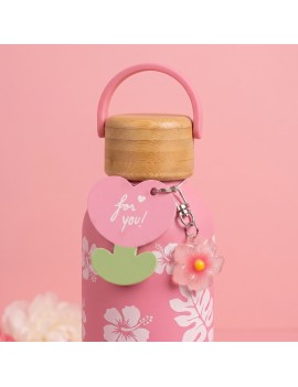 pack bouteille + porte cles hisbiscus gourde isotherme acier inoxydable vaisselle tahiti fenua shopping