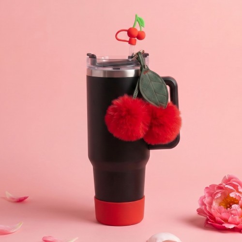 pack tumbler + accessoires cherry cerise gourde isotherme acier inoxydable tahiti fenua shopping