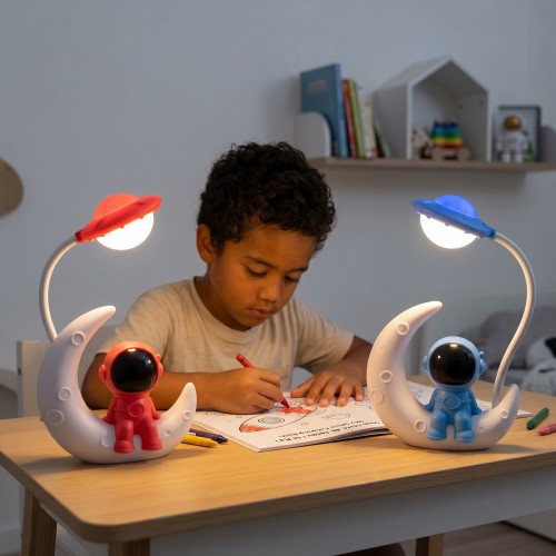 lampe bureau astronaute light veilleuse desk deco kids enfant bleu blanc rouge tahiti fenua shopping