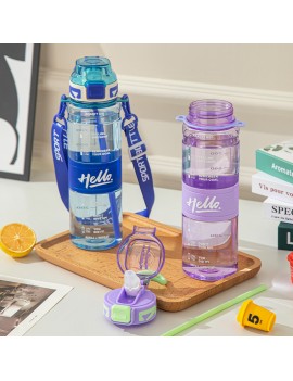 gourde sport 1L hello transparente graduée bouteille vaisselle PVC color tahiti fenua shopping