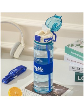 gourde sport 1L hello transparente graduée bouteille vaisselle PVC color tahiti fenua shopping