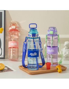 gourde sport 1L hello transparente graduée bouteille vaisselle PVC color tahiti fenua shopping