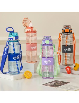 gourde sport 1L hello transparente graduée bouteille vaisselle PVC color tahiti fenua shopping