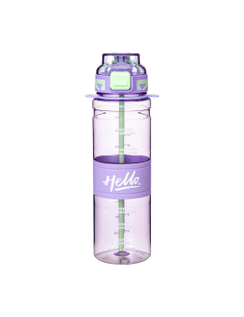 gourde sport 1L hello transparente graduée bouteille vaisselle PVC color tahiti fenua shopping