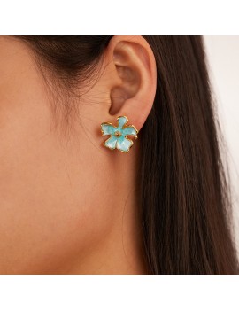 boucles blue flower acier inoxydable boucles d'oreilles bijoux jewelry earings tahiti fenua shopping