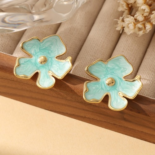 boucles blue flower acier inoxydable boucles d'oreilles bijoux jewelry earings tahiti fenua shopping
