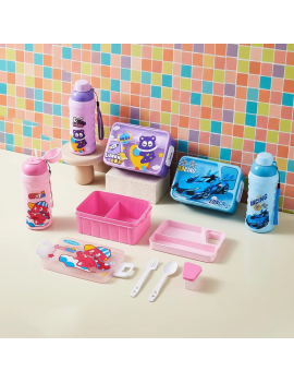 set lunch + gourde cartoons vaisselle kids enfant repas rangement tahiti fenua shopping