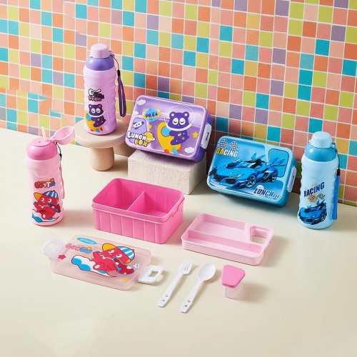 set lunch + gourde cartoons vaisselle kids enfant repas rangement tahiti fenua shopping