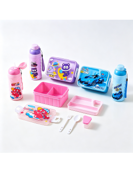 set lunch + gourde cartoons vaisselle kids enfant repas rangement tahiti fenua shopping
