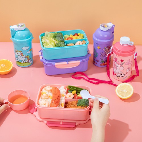 set lunch box + bouteille color block print vaisselle kids enfant repas rangement tahiti fenua shopping