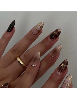 set 24 faux ongles longs mocha glam manucure espresso marron tahiti Fenua shopping