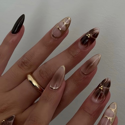 set 24 faux ongles longs mocha glam manucure espresso marron tahiti Fenua shopping