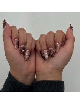 set 24 faux ongles longs mocha glam manucure espresso marron tahiti Fenua shopping