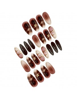 set 24 faux ongles longs mocha glam manucure espresso marron tahiti Fenua shopping