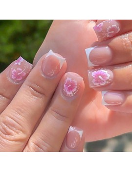 set 24 faux ongles courts French hibiscus manucure nails beauté accessoires tahiti Fenua shopping