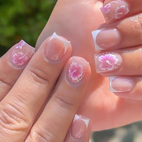 set 24 faux ongles courts French hibiscus manucure nails beauté accessoires tahiti Fenua shopping