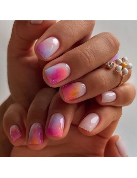 set 24 faux ongles courts rainbow aquarelle nails manucure beauté accessoires tahiti Fenua shopping