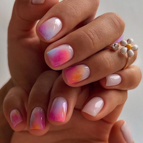 set 24 faux ongles courts rainbow aquarelle nails manucure beauté accessoires tahiti Fenua shopping