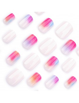 set 24 faux ongles courts rainbow aquarelle nails manucure beauté accessoires tahiti Fenua shopping