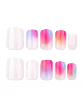 set 24 faux ongles courts rainbow aquarelle nails manucure beauté accessoires tahiti Fenua shopping