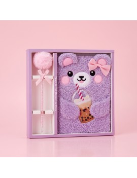 coffret notebook ourson bubble tea fluffy kids enfant cute doux purple bear tahiti fenua shopping
