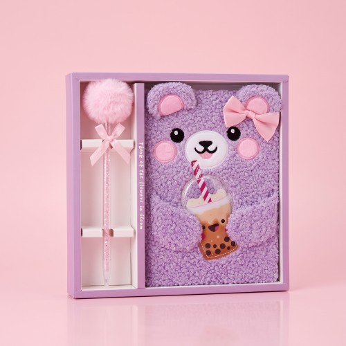 coffret notebook ourson bubble tea fluffy kids enfant cute doux purple bear tahiti fenua shopping