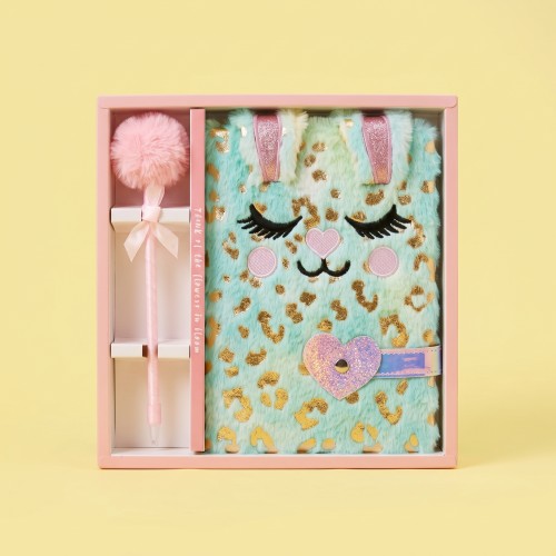 coffret notebook lapin gold fluffy calepin rabbit rainbow papeterie tahiti fenua shopping