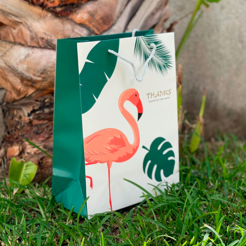 sachet flamingo white flamant rose pink tropical tropic gift cadeaux offrir bag nc fenua shopping